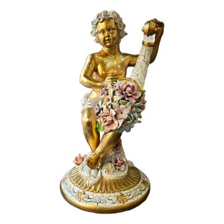 Lorenzon Italian Gold Cherub Ceramic Sculpture For Sale