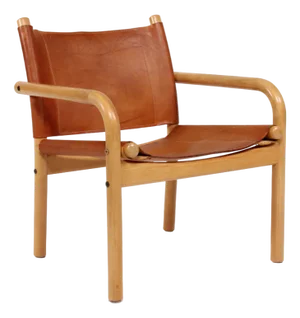 Modern Danish Armchair of Steam Bend Beech and Cognac Colored Leather by Bernstorffsminde Møbelfabrik, Denmark, 1970s