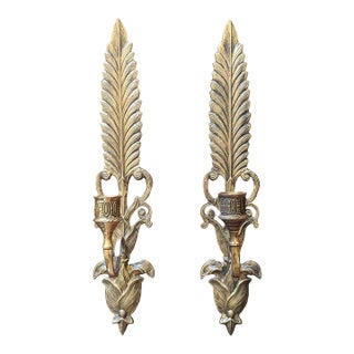 Vintage Brass Wheat Sheaf Candle Holder Wall Sconces- a Pair For Sale