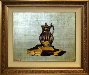Michael Huggins Books "Silver Pitcher" Original Oil Painting on Silver Leaf Framed