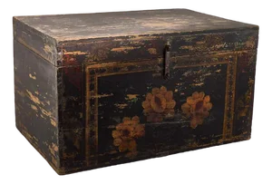 Chinese Wooden Chest with Floral Illustrations, 1900s