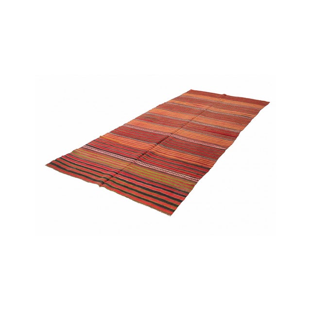 Handwoven vintage striped decorative kilim rug from Denizli region of Turkey. Approximately 50-60 years old. In very good...
