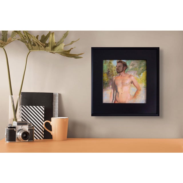 Au Naturel by Kirsten Savage | Oil on panel painting of a nude male figure outdoors. For Sale - Image 4 of 5