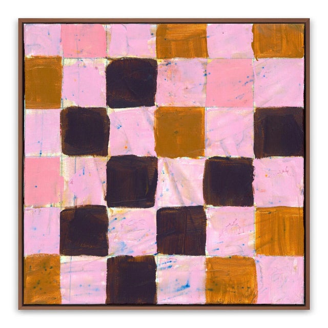 Virginia Chamlee Checkerboard 1 by Virginia Chamlee in Walnut Frame, Small Art Print on Canvas For Sale - Image 4 of 4