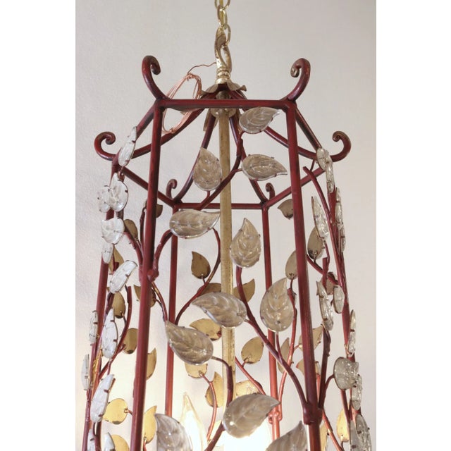 Contemporary Late 20th Century Red & Gold Goa Lantern With Crystal Leaves For Sale - Image 3 of 12