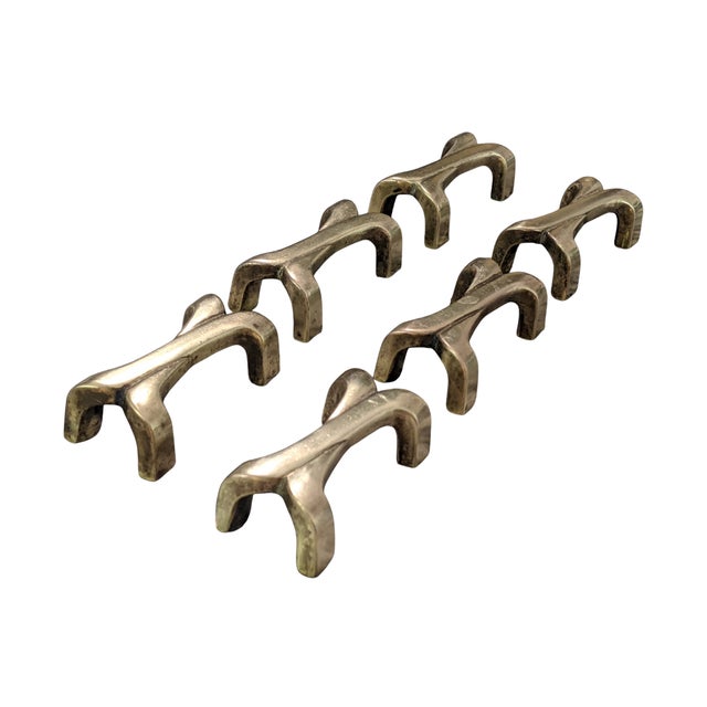 Mid 20th Century Vintage Mid Century Modern Paul Frankl Style Brass X Hardware Drawer Pulls- Set of 6 For Sale - Image 5 of 7
