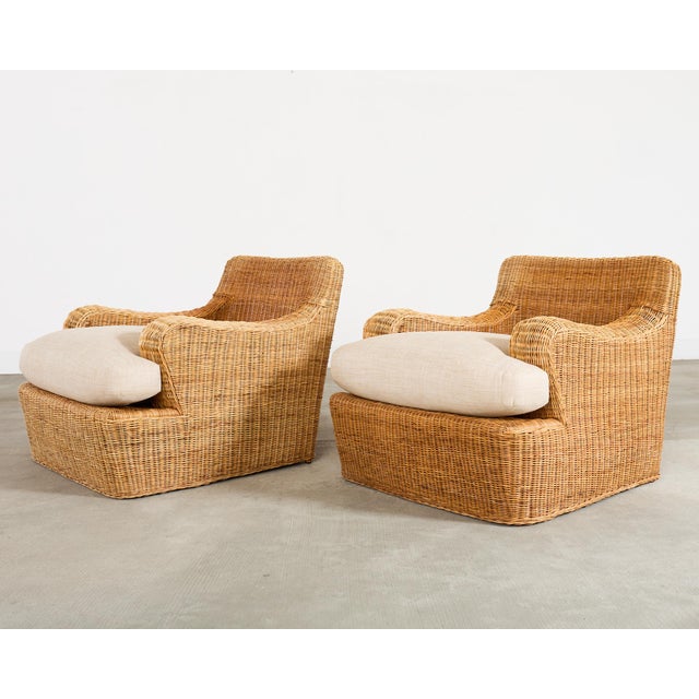 Late 20th Century Pair of Ralph Lauren Wicker Lounge Chairs and Ottoman For Sale - Image 5 of 18