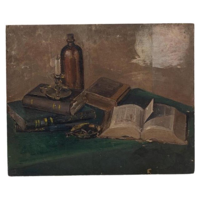 20th Century Belgian Still Life Books Painting For Sale - Image 15 of 18
