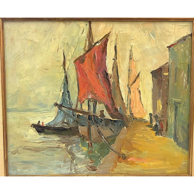 Early 20th Century Original Framed Oil Painting on Canvas 'Seaside Dock' Attributed to Louise Minert Kelly (American 1876-1945) For Sale - Image 4 of 17