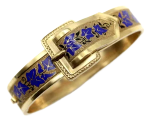 Late 19th Century 14k Gold Victorian Enameled Blue Ivy Buckle Bracelet