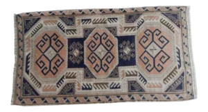 Distressed Low Pile Turkish Yastik Petite Rug Hand Knotted Faded Runner - 1′10″ × 3′3″