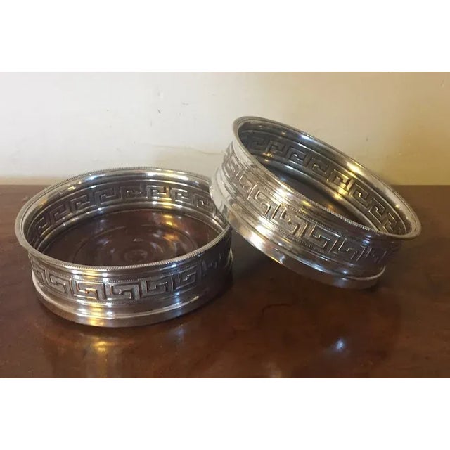 Antique Early 19th Century English Old Sheffield Silver Wine Bottle Coasters with Greek Border by Matthew Boulton - A Pair For Sale - Image 9 of 13