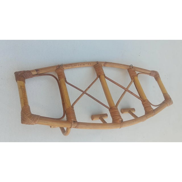1970s Vintage Rattan Wall Coat Rack, 1970s For Sale - Image 5 of 6