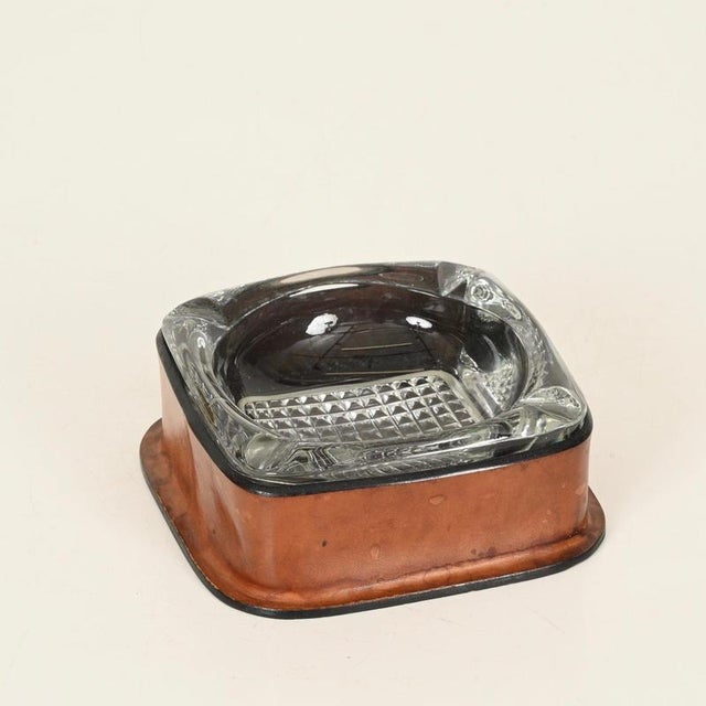Charlotte Perriand French Leather and Cut Crystal Ashtray attributed to Jacques Adnet, 1960s For Sale - Image 4 of 18