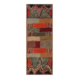 Excellent Multi Color Ground With Rectangular Details in a Geometric Design Vintage American Hooked Rug For Sale