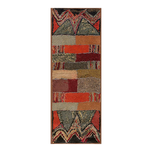 Excellent Multi Color Ground With Rectangular Details in a Geometric Design Vintage American Hooked Rug