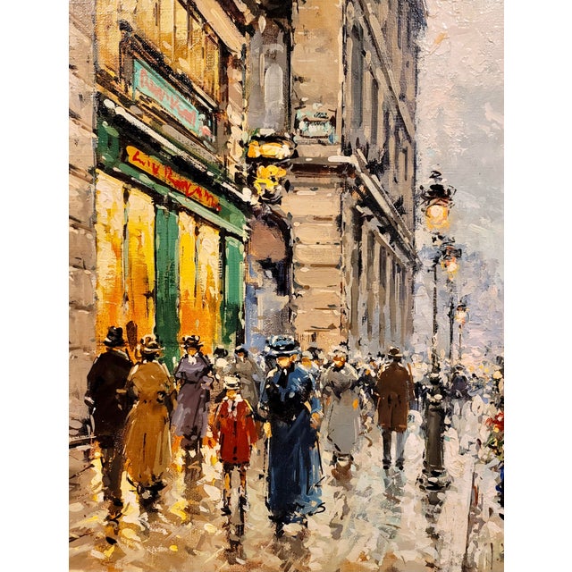 1950s Antoine Blanchard - 1890s Lively Street Scene in Paris -Oil Painting For Sale - Image 5 of 9