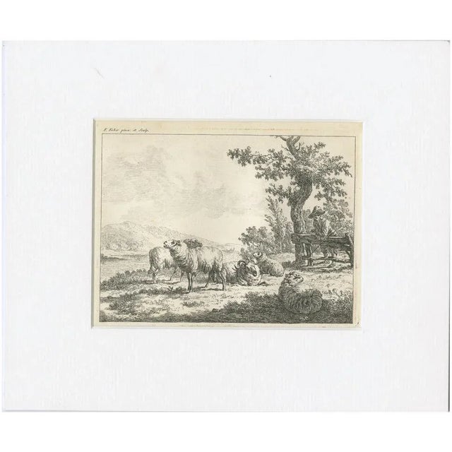 F. Faber, Shepherd Resting Against a Fence, 18th Century, Etching For Sale - Image 6 of 6