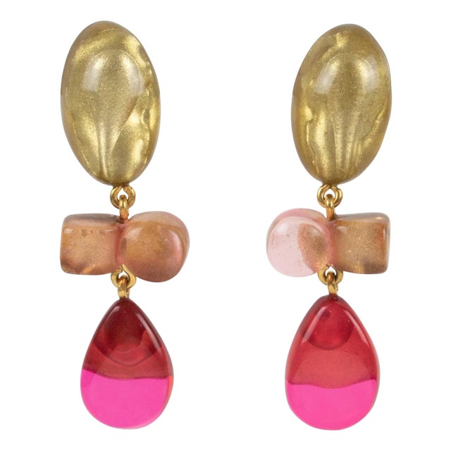 Dominique Denaive Paris Gold, Pink and Fuchsia Resin Dangle