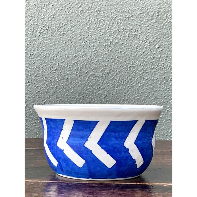 Hand-Painted Blue Geometric Ceramic Bowl For Sale - Image 11 of 13