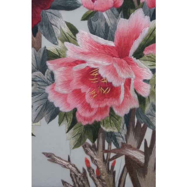 Chinese Silk Embroidered Peony Reticulated Rosewood Fire Screen Panel 31" For Sale - Image 12 of 18