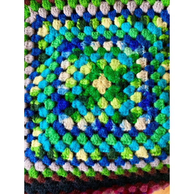 Black Granny Square Cottagecore Rainbow Afghan For Sale - Image 4 of 12