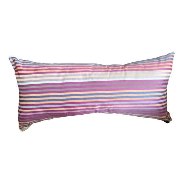 Pink, Blue & Peach Striped Pillow Cover For Sale