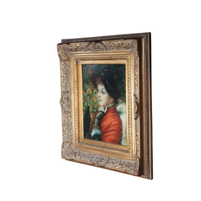Queen Anne Mrs. Kathleen Newton Portrait Oil Painting After James-Jacques-Joseph Tissot 26" For Sale - Image 3 of 11