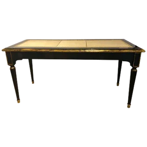 Ebonized Jansen Style Coffee Table With a Greek Key Design and Leather Top