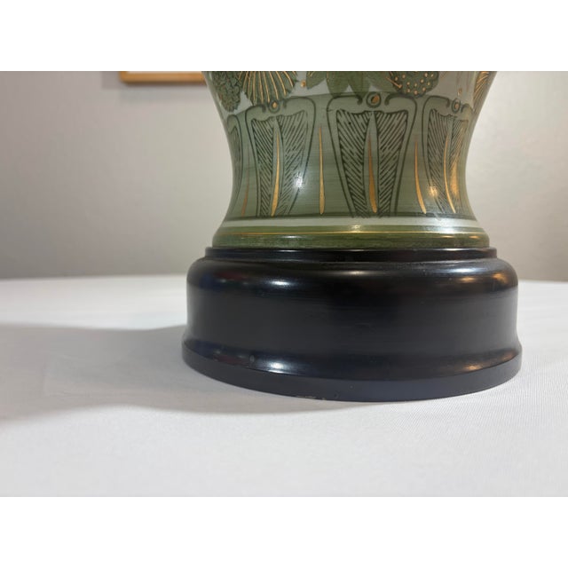 Vintage Japanese Fujita Kutani Celadon Ginger Jar Lamp Chrysanthemum For Sale - Image 10 of 12
