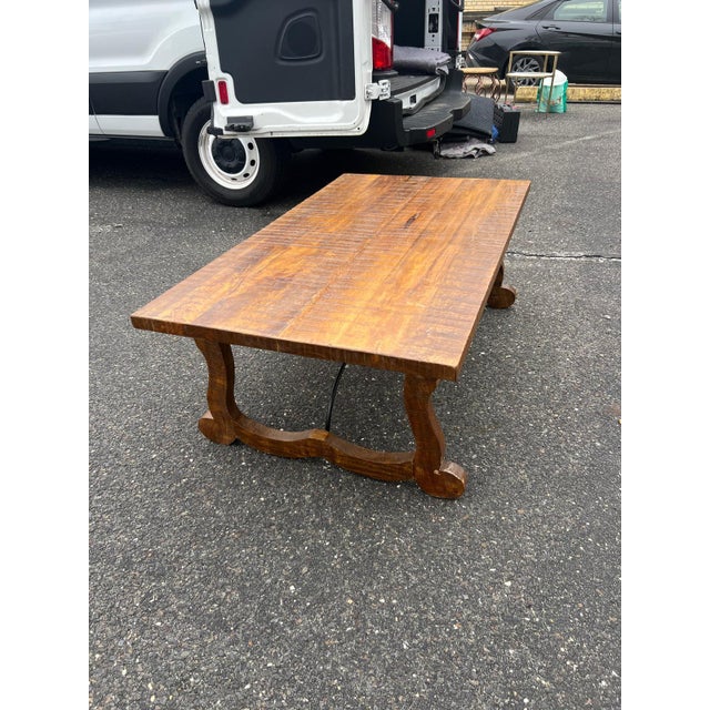 Vintage Solid Wood Trestle Coffee Table For Sale - Image 4 of 8