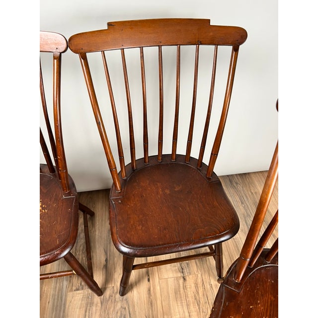Antique Set of Four New Hampshire Step Down Windsor Chairs Signed j.r. Hunt C. Early 19th Century For Sale - Image 12 of 13