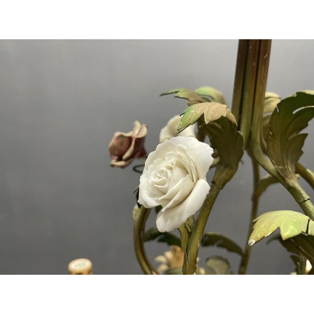 Metal Florentine Tole Ceramic Flower Chandelier, 1960s For Sale - Image 7 of 14