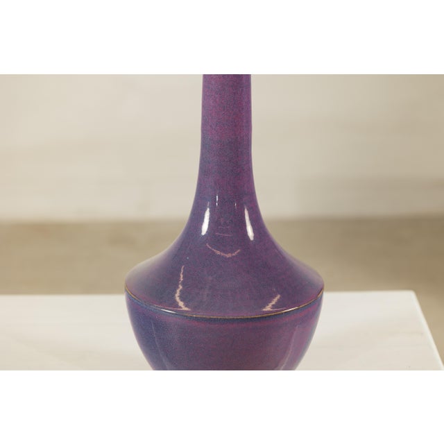 Tall Artisan Ceramic Vase with Purple Glaze and Slender Neck For Sale - Image 12 of 18