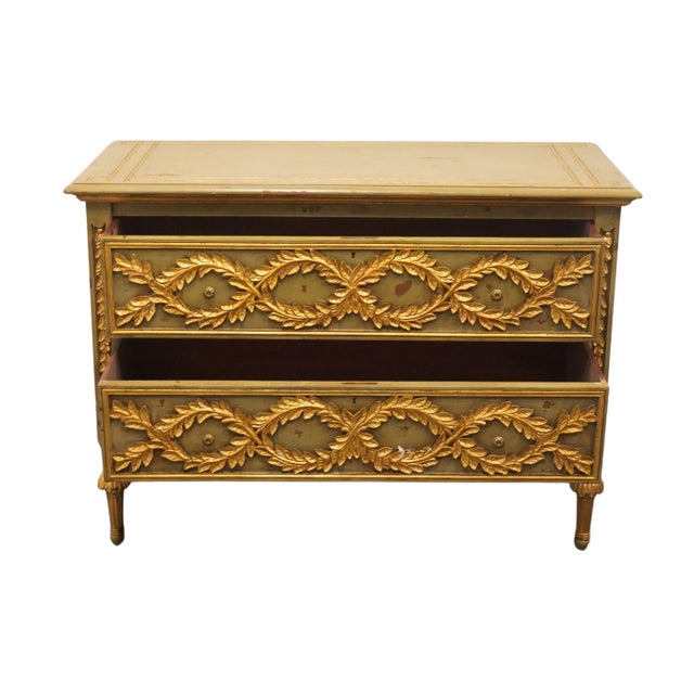 Late 20th Century Furniture Classics Louis XVI French Provincial 48" Green and Gold Media Chest W. Gilt Ormolu Style Decoration For Sale - Image 5 of 12