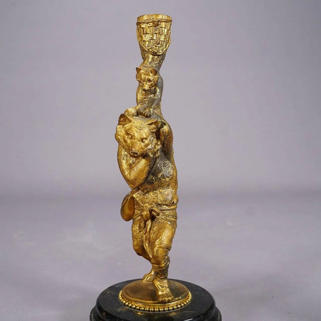 Victorian A Pair Victorian Casted and Gilded Iron Candle Stick With Bears For Sale - Image 3 of 12