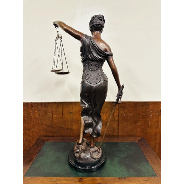 Statue of Lady Justice, 1920s-1940s, Bronze with Marble Base For Sale - Image 13 of 14