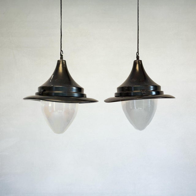Industrial Enamelled Steel and Acrylic Glass Pendant Lights by D.W. Windsor, 1980s, Set of 2 For Sale - Image 10 of 10