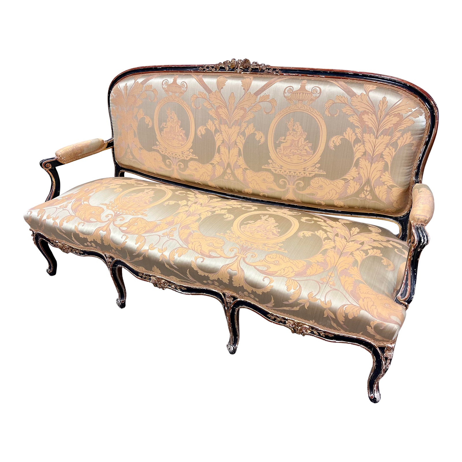 Antique French Louis XVI Settee Bench in Cowtan & Tout Fabric | Chairish