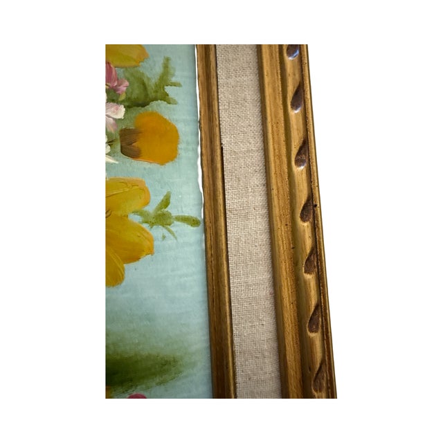 Mid 20th Century Vintage Framed Floral Still Life Oil Painting With Deep Carved Frame For Sale - Image 5 of 8