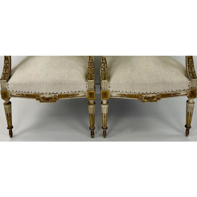 Cream Mid 19th Century Arm Chairs in Louis XVI Style - a Pair For Sale - Image 8 of 10