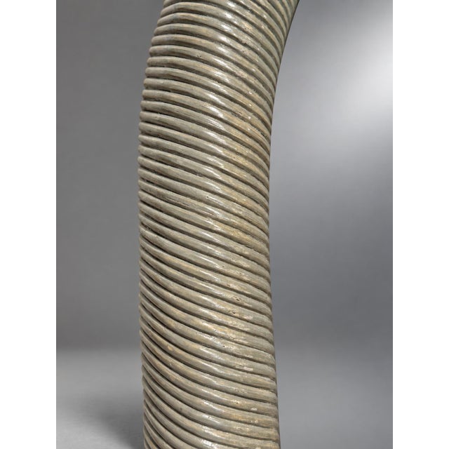 Mid-Century Modern Karl Springer Style Arched Tessellated Stone & Rattan Mirror, American, 1980s For Sale - Image 3 of 9