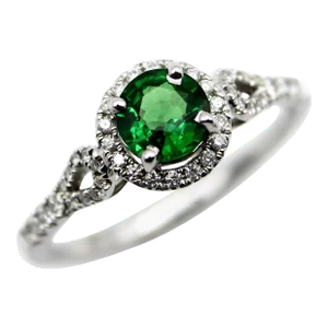14K White Gold Tsavorite Garnet and Diamond Ring Size 6.5