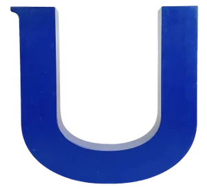 Vintage Blue Iron Facade Letter U, 1970s