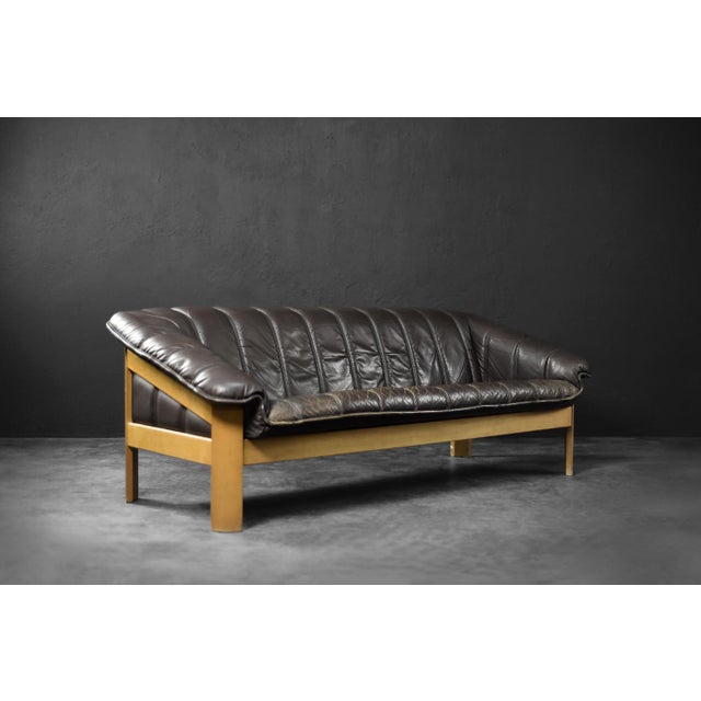 Vintage Mid-Century Modern Danish Brown Leather 3-Seater Sofa, 1970s For Sale - Image 6 of 18