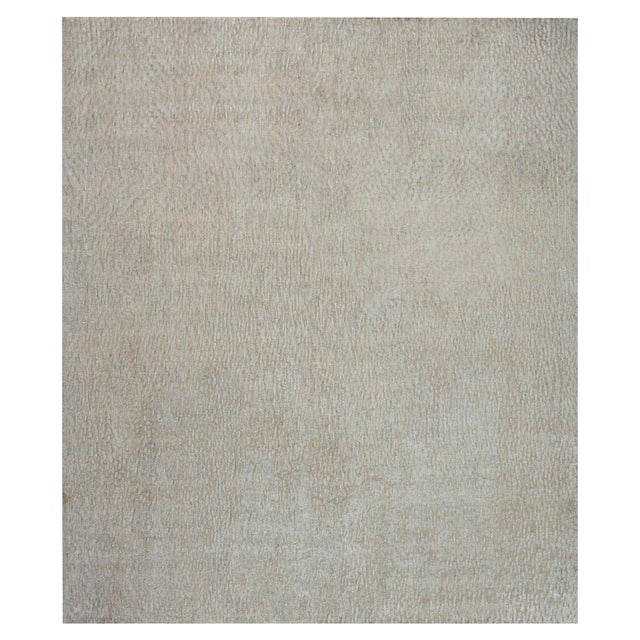 Contemporary Solid Silk Rug in Subtle Textured Ivory-Beige by Doris Leslie Blau For Sale