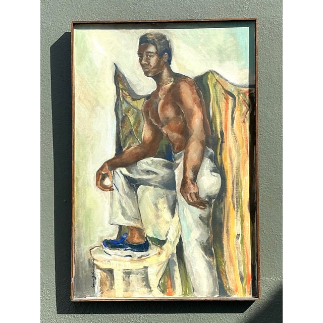 Vintage Original Oil Figural on Canvas For Sale - Image 9 of 12