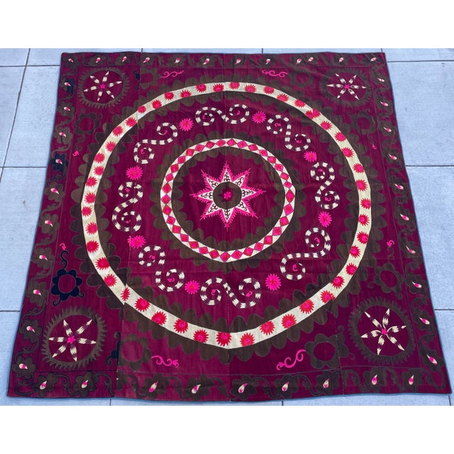 Stunning Hand Embroidered Suzani Bed Covering For Sale - Image 4 of 11