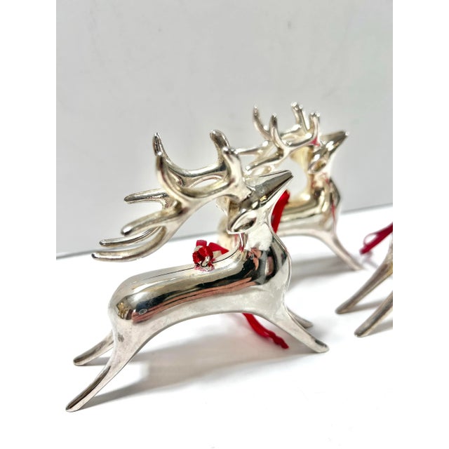 Metal Vintage Silver-Plated Reindeer Christmas Ornaments, Set of 3 For Sale - Image 7 of 9