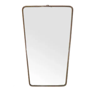 1950 Rectangle Art Deco Gio Ponti Style Brass Wood Decor Wall Mirror Italy Buffa